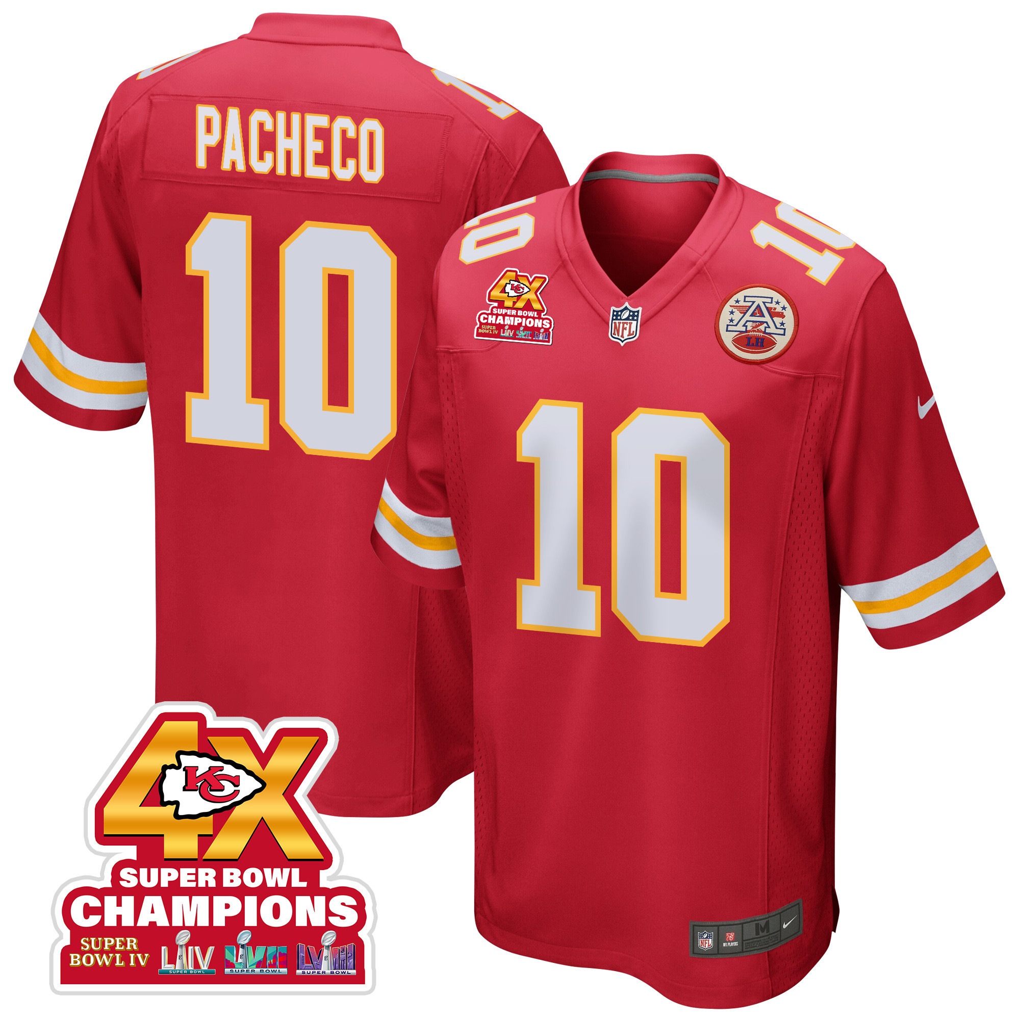 Isiah Pacheco 10 Kansas City Chiefs Super Bowl LVIII Champions 4X Game Men Jersey - Red JS9845 Saliibo