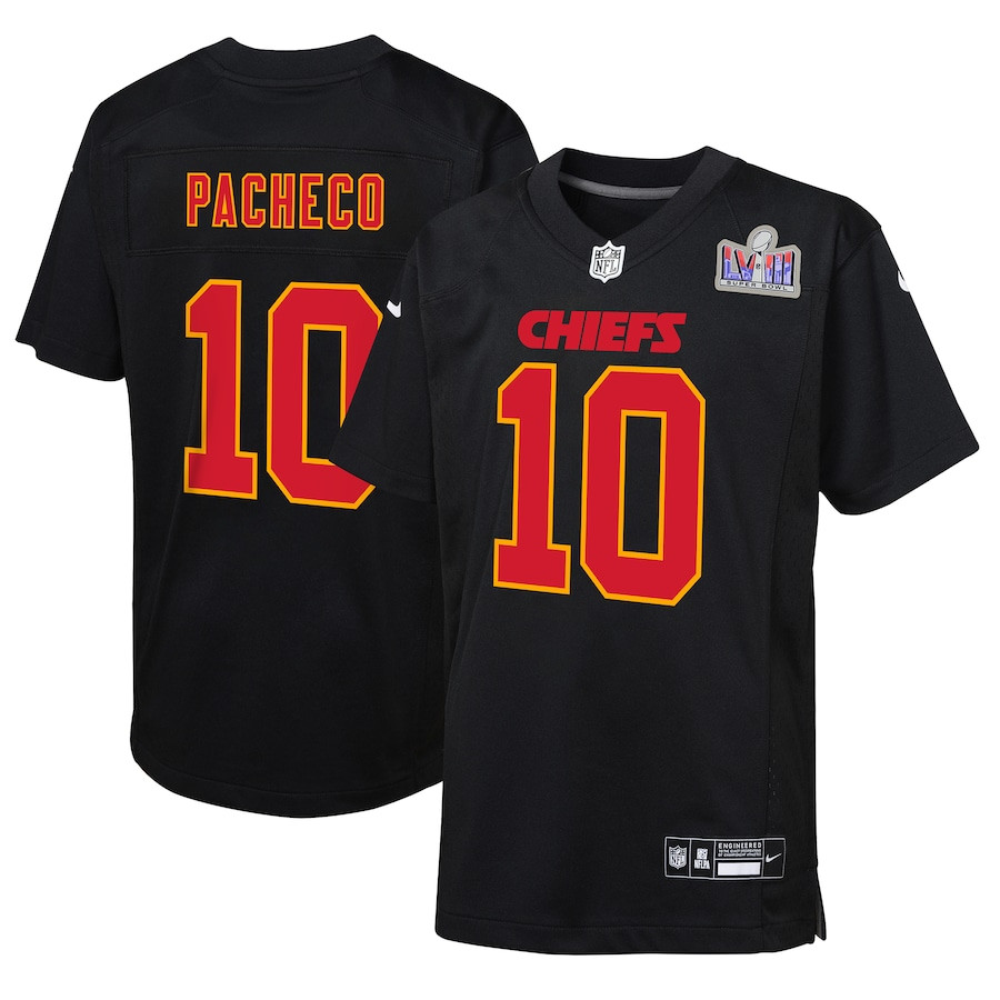 Isiah Pacheco 10 Kansas City Chiefs Super Bowl LVIII Patch Fashion Game YOUTH Jersey - Carbon Black JS5641 Saliibo