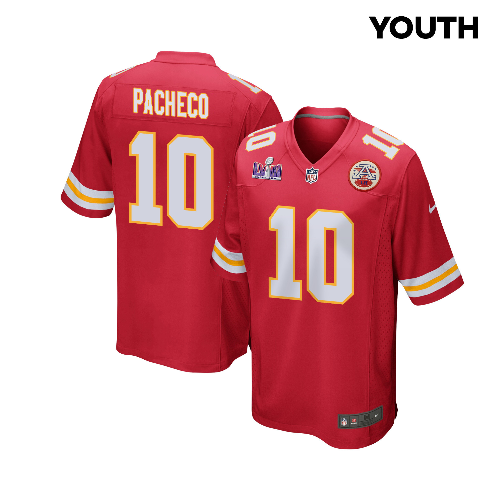 Isiah Pacheco 10 Kansas City Chiefs Super Bowl LVIII Patch Game YOUTH Jersey - Red JS7446 Saliibo