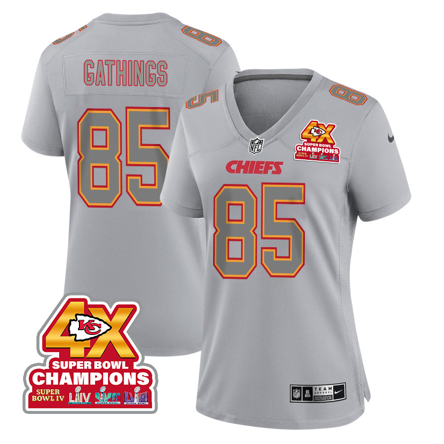 Izaiah Gathings 85 Kansas City Chiefs Super Bowl LVIII Champions 4X Atmosphere Fashion Game Women Jersey - Gray JS8400 Saliibo