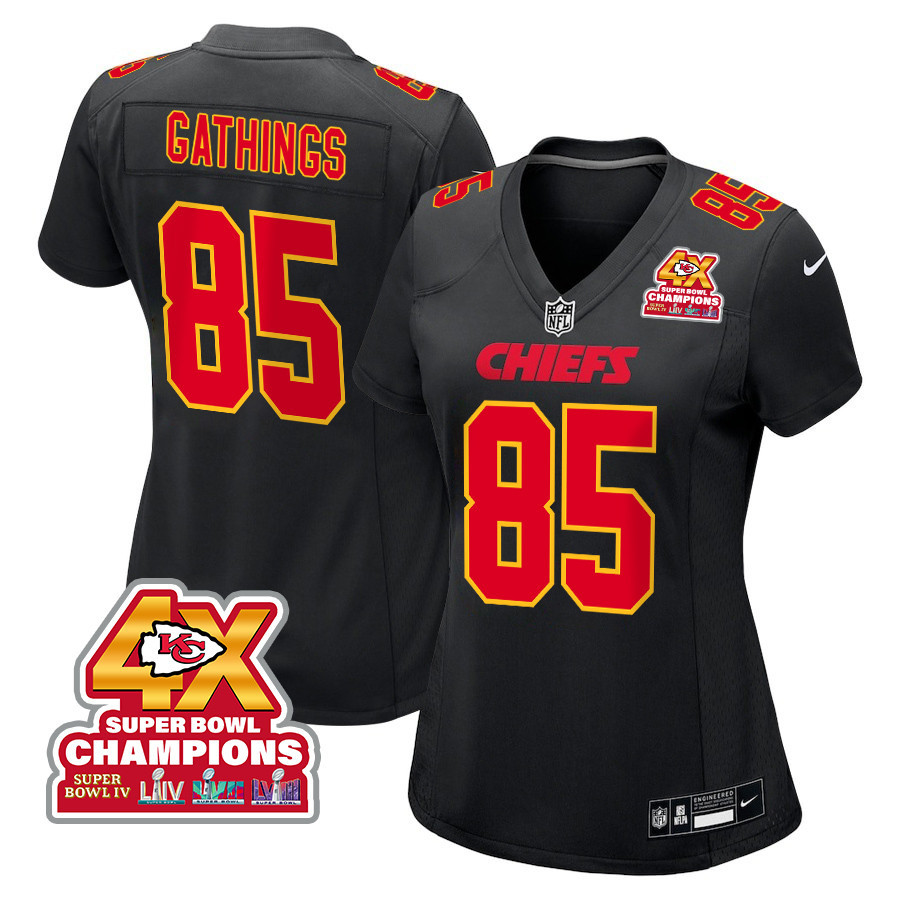 Izaiah Gathings 85 Kansas City Chiefs Super Bowl LVIII Champions 4X Fashion Game Women Jersey - Carbon Black JS3954 Saliibo