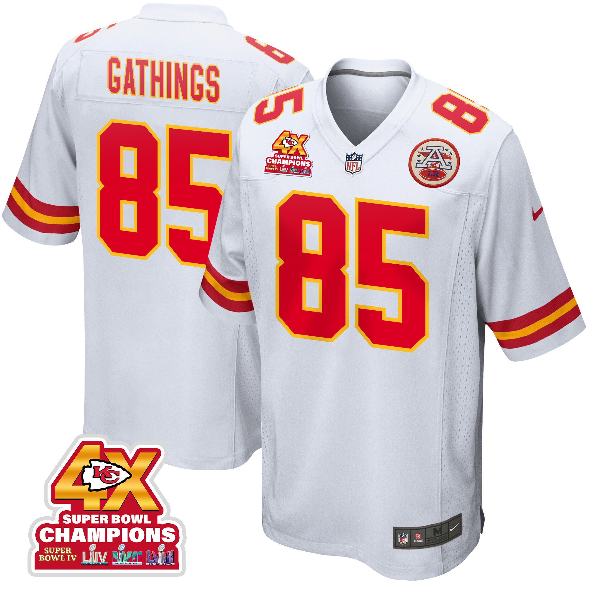 Izaiah Gathings 85 Kansas City Chiefs Super Bowl LVIII Champions 4X Game Men Jersey - White JS8512 Saliibo