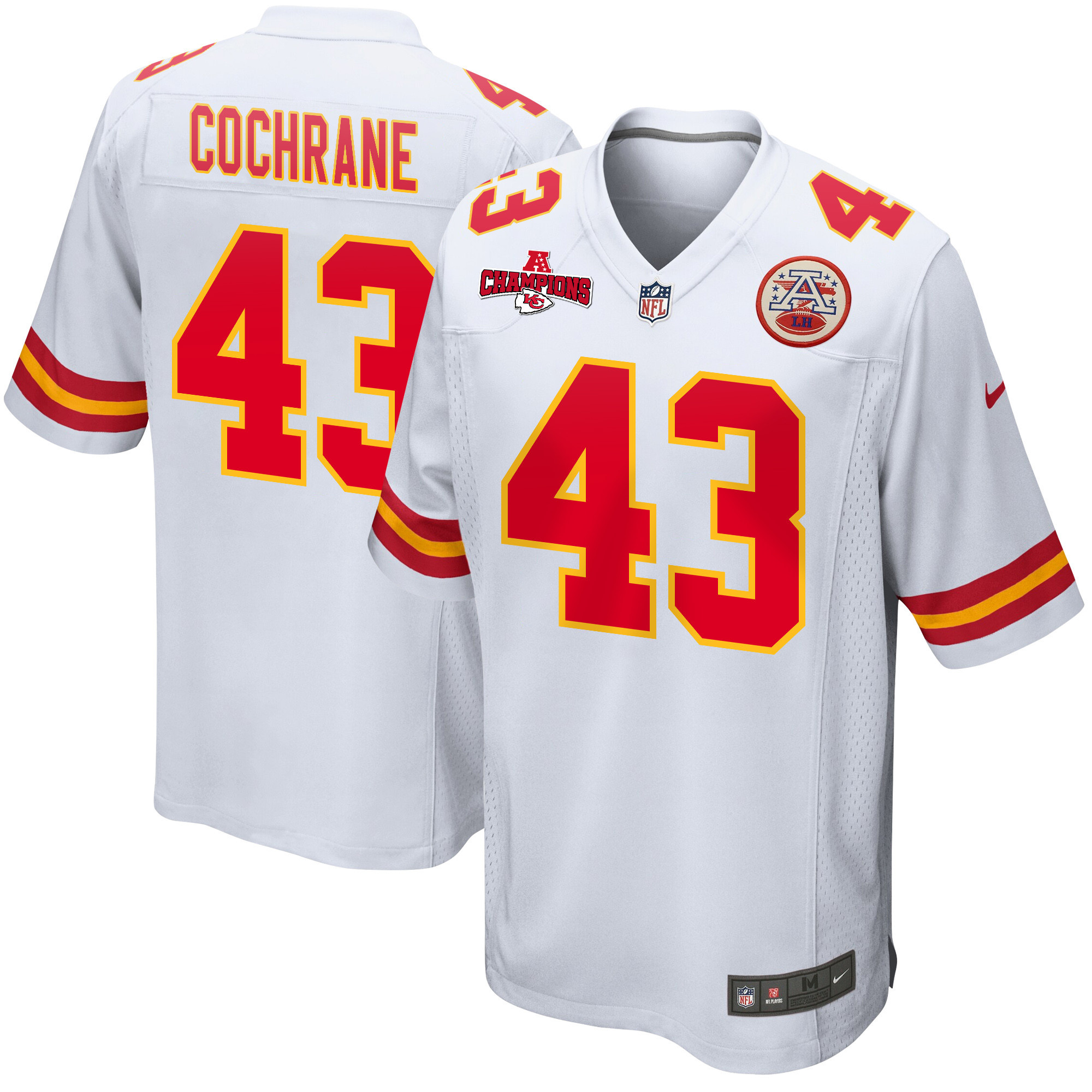 Jack Cochrane 43 Kansas City Chiefs AFC Champions Patch Game Men Jersey - White JS4460 Saliibo