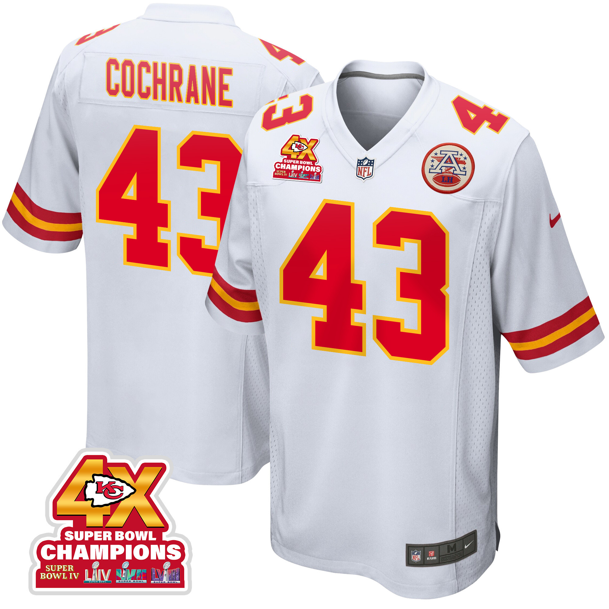 Jack Cochrane 43 Kansas City Chiefs Super Bowl LVIII Champions 4X Game Men Jersey - White JS1416 Saliibo
