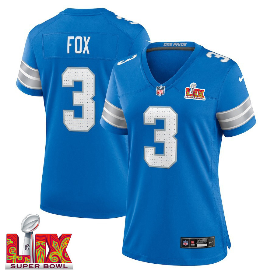 Jack Fox #3 Detroit Lions Super Bowl LIX Women's Jersey - Blue JS8623 Saliibo