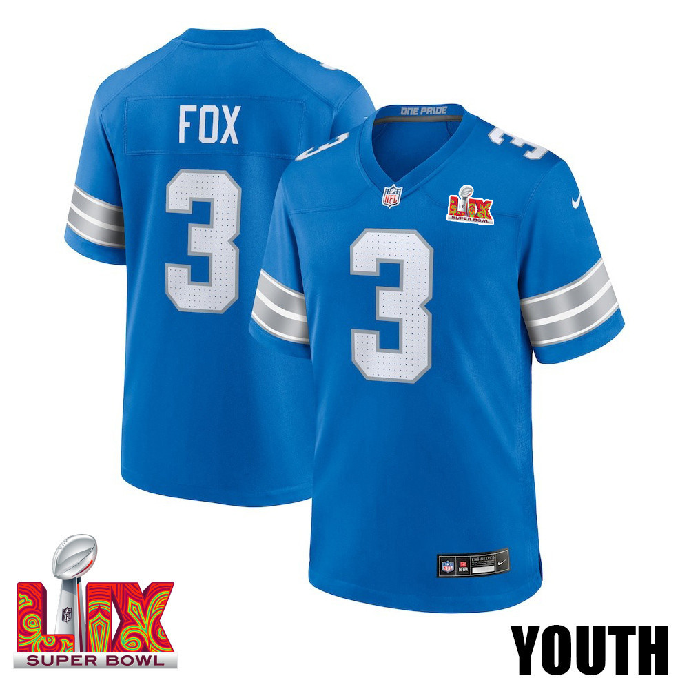 Jack Fox #3 Detroit Lions Super Bowl LIX YOUTH Jersey - Blue JS4215 Saliibo