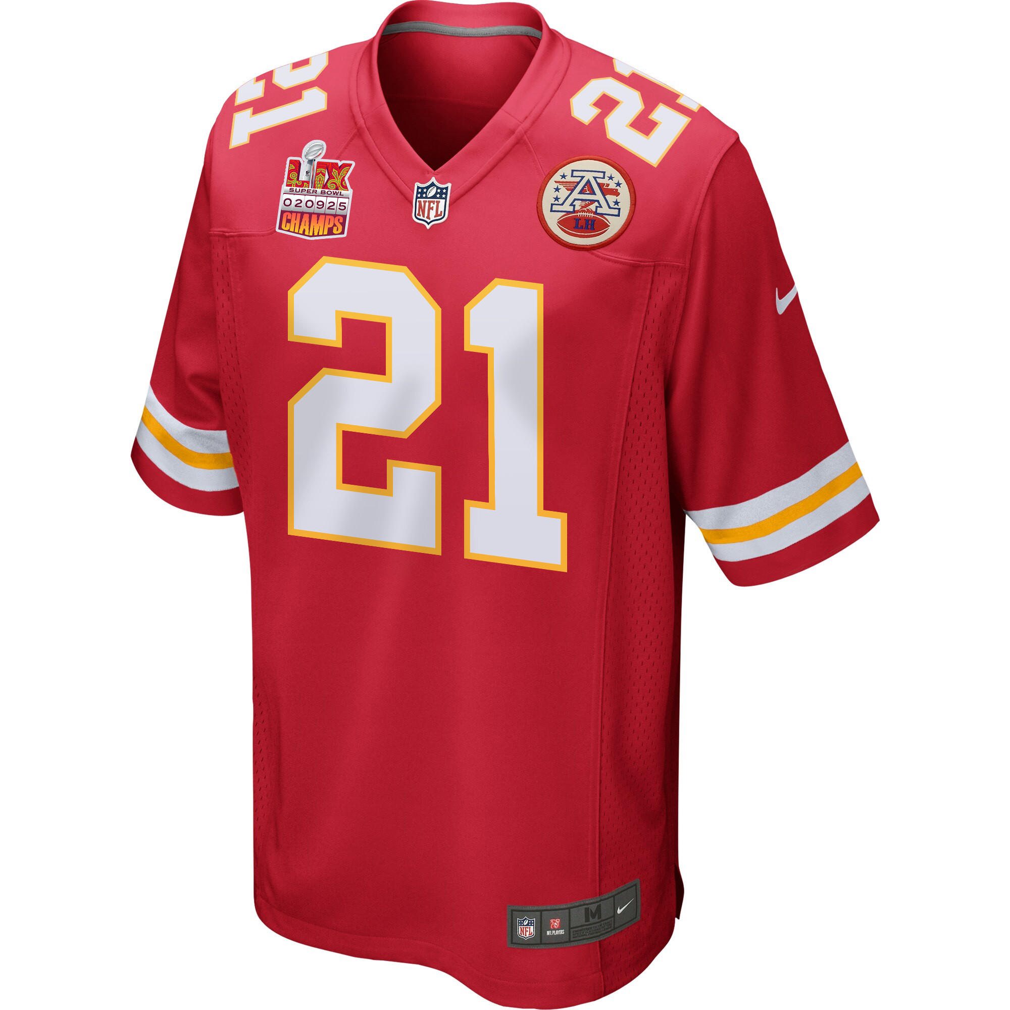 Jaden Hicks 21 Kansas City Chiefs Super Bowl LIX Champions Patch Game Men Jersey - Red JS9988 Saliibo - Image 3