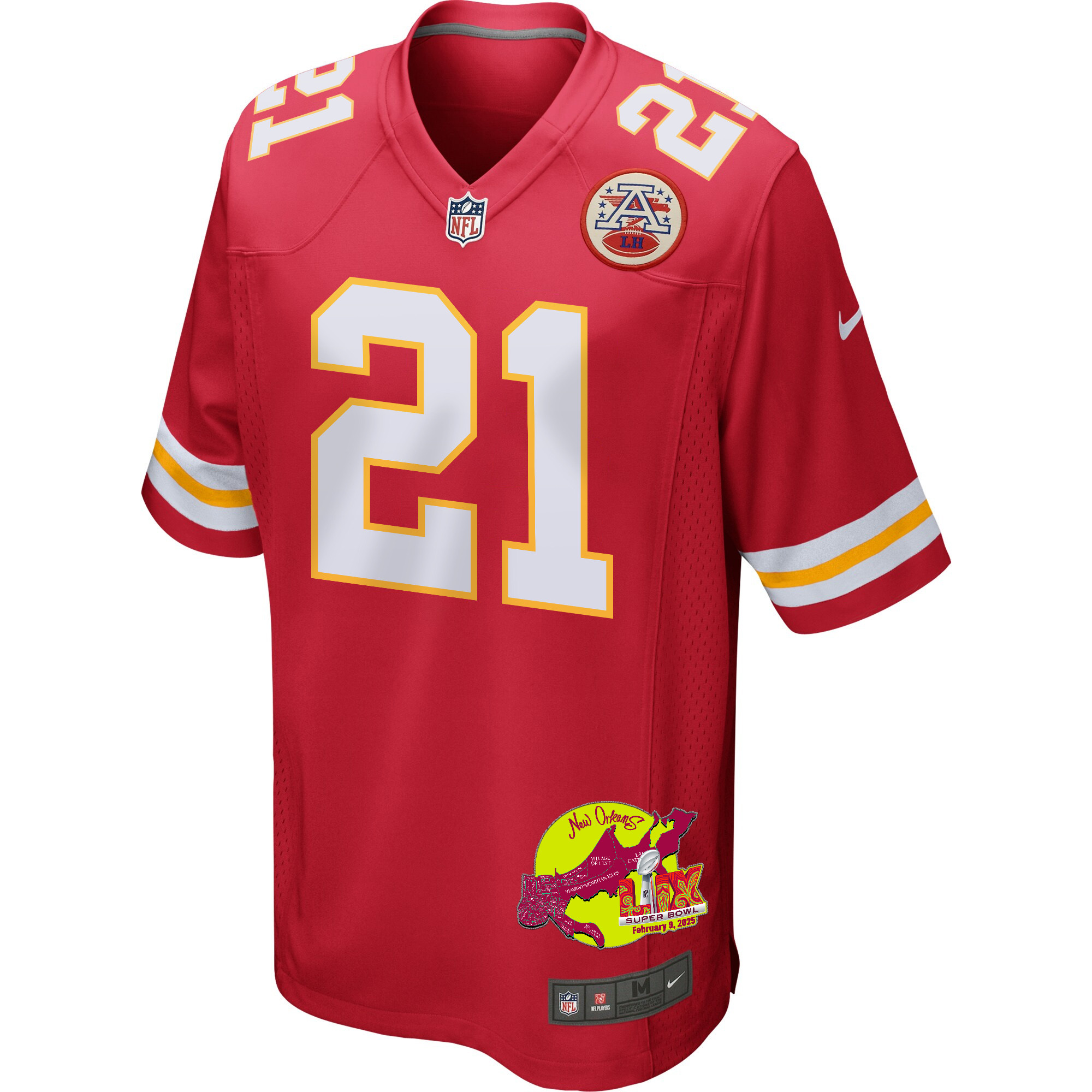 Jaden Hicks 21 Kansas City Chiefs Super Bowl LIX New Orleans Patch Game Men Jersey - Red JS4374 Saliibo - Image 3