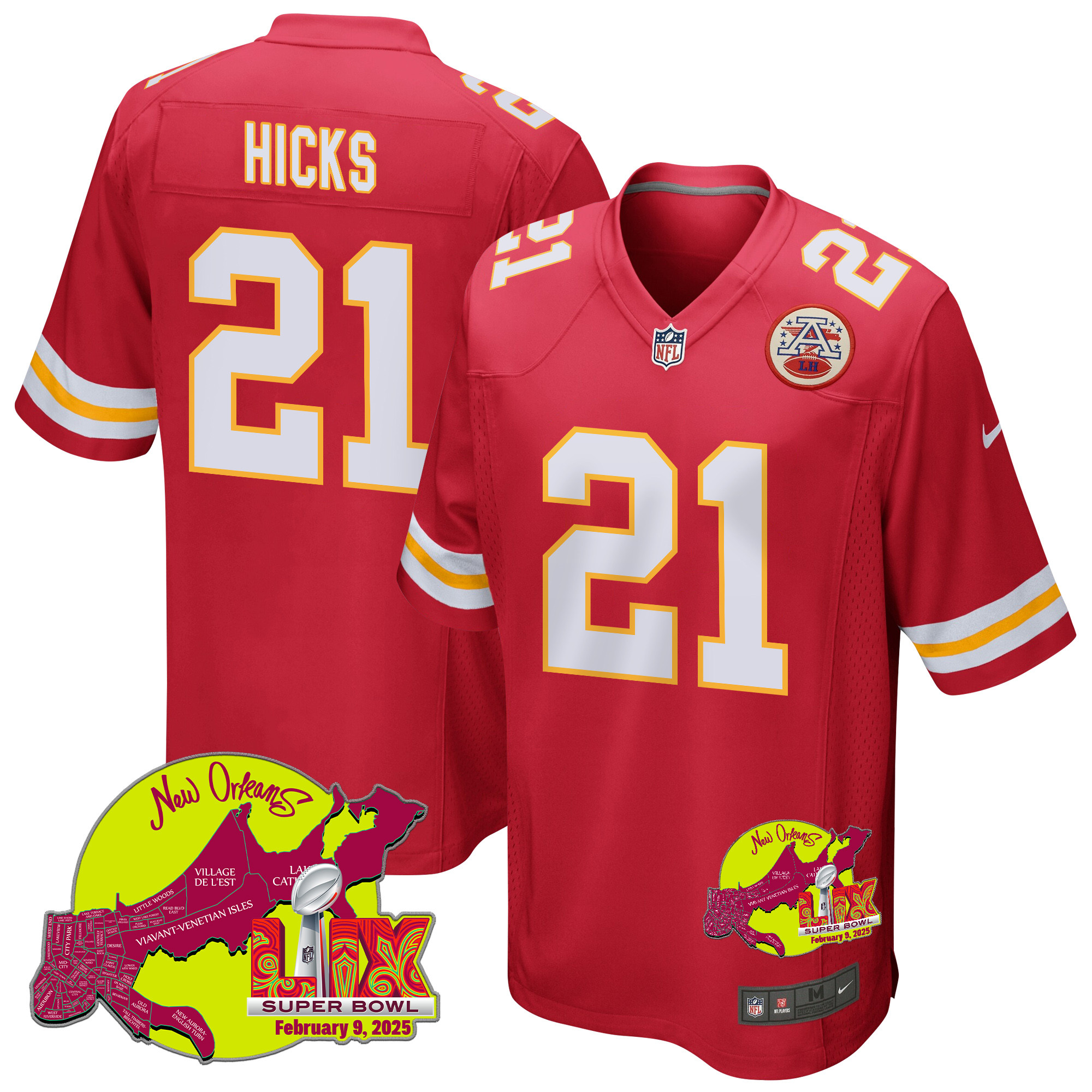 Jaden Hicks 21 Kansas City Chiefs Super Bowl LIX New Orleans Patch Game Men Jersey - Red JS4374 Saliibo