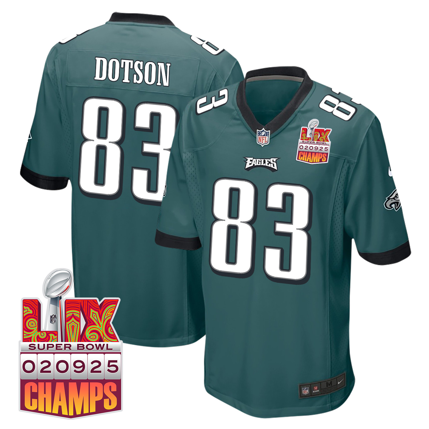 Jahan Dotson 83 Philadelphia Eagles Super Bowl LIX Champions Patch Game Men Jersey - Midnight Green JS9881 Saliibo