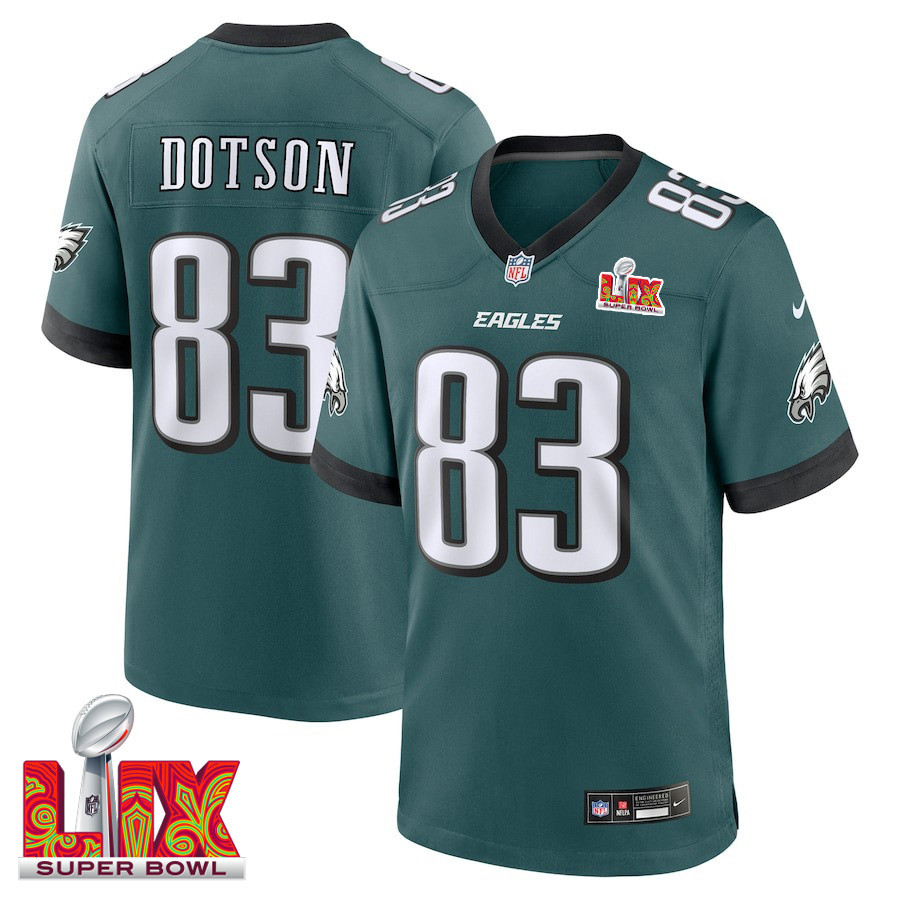 Jahan Dotson #83 Philadelphia Eagles Super Bowl LIX Jersey - Men's - Midnight Green JS7279 Saliibo