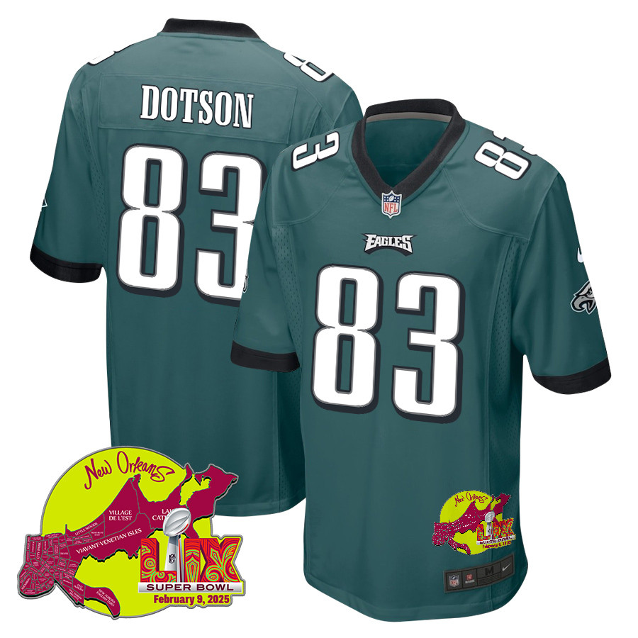 Jahan Dotson 83 Philadelphia Eagles Super Bowl LIX New Orleans Patch Game Men Jersey - Midnight Green JS2384 Saliibo