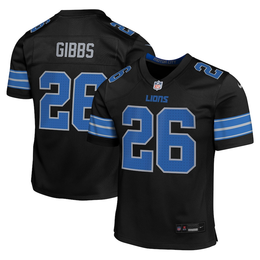 Jahmyr Gibbs 26 Detroit Lions Alternate Player Game YOUTH Jersey - Black JS9331 Saliibo