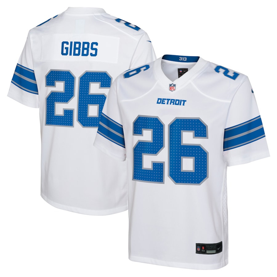 Jahmyr Gibbs 26 Detroit Lions Player Game YOUTH Jersey - White JS7518 Saliibo
