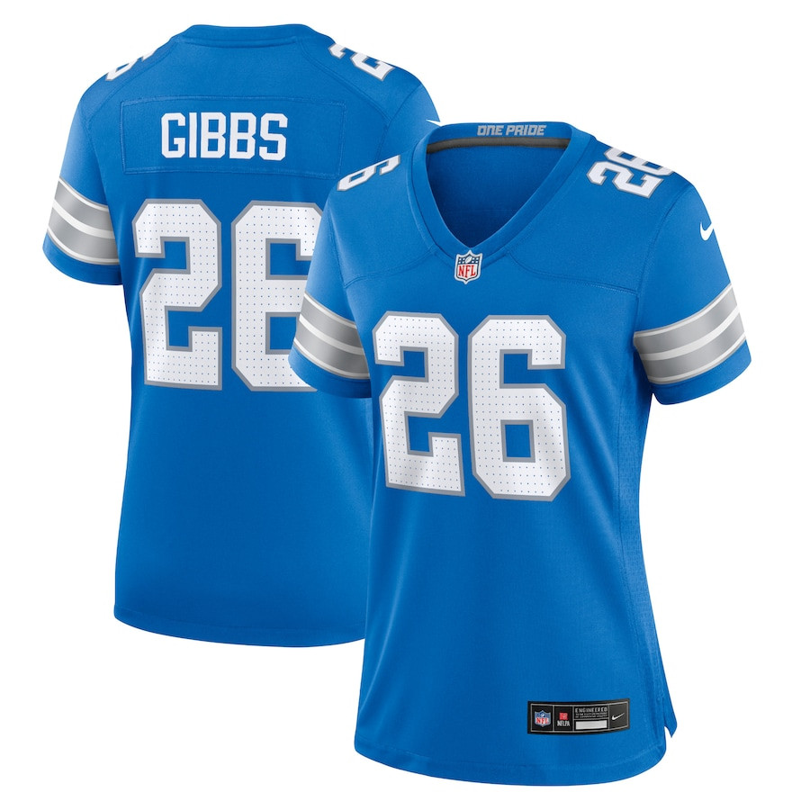 Jahmyr Gibbs 26 Detroit Lions Women's Team Game Jersey - Blue JS6274 Saliibo