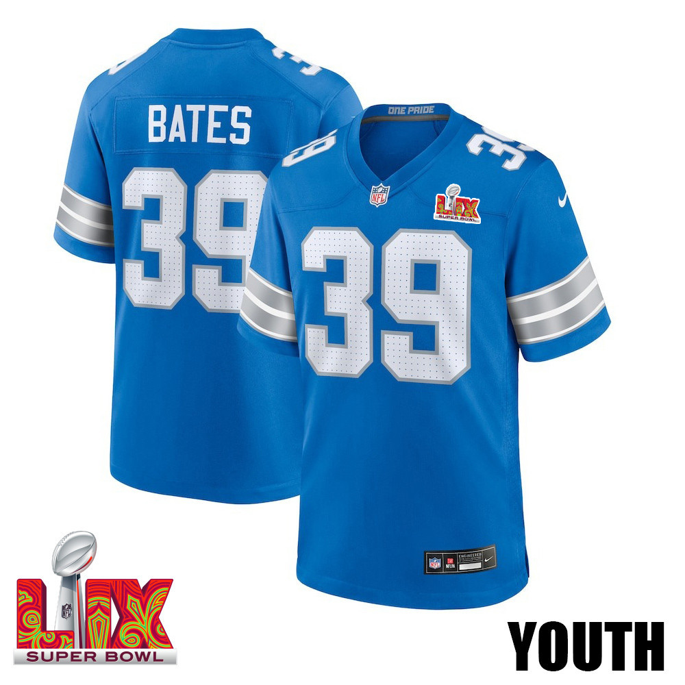 Jake Bates #39 Detroit Lions Super Bowl LIX Jersey - Men's - Blue JS1340 Saliibo