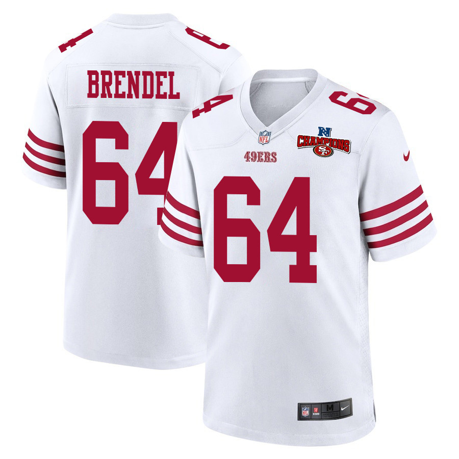 Jake Brendel 64 San Francisco 49ers NFC Champions Patch Game Men Jersey - White JS8200 Saliibo