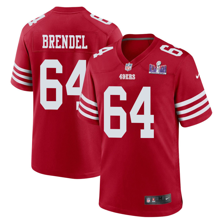 Jake Brendel 64 San Francisco 49ers Super Bowl LVIII Patch Game Men Jersey - Scarlet JS5687 Saliibo