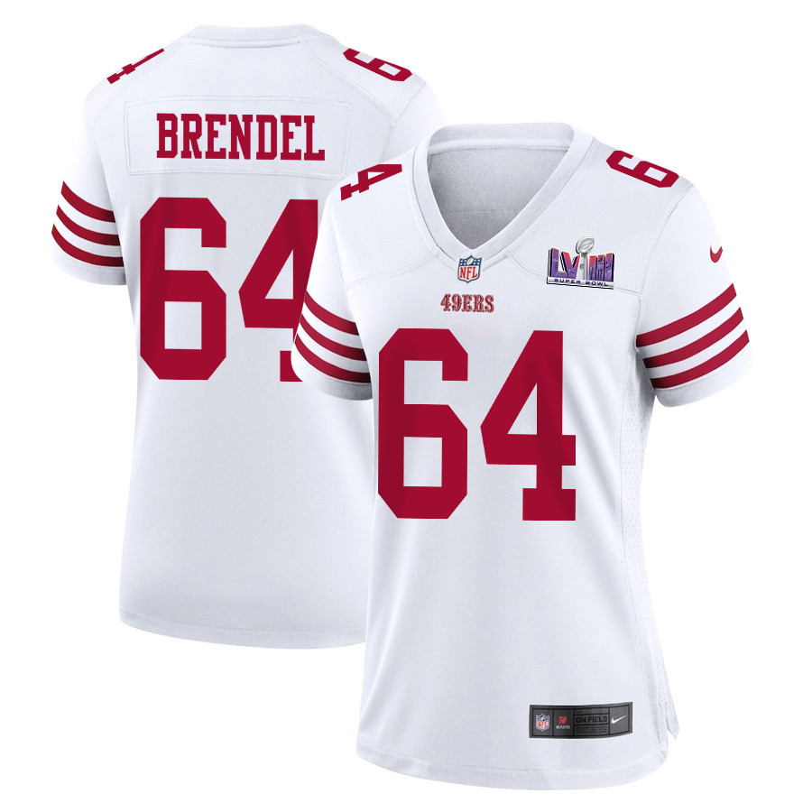 Jake Brendel 64 San Francisco 49ers Super Bowl LVIII Patch Game Women Jersey - White JS1703 Saliibo