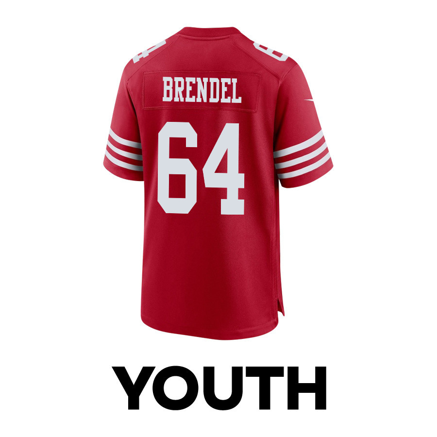 Jake Brendel 64 San Francisco 49ers Super Bowl LVIII Patch Game YOUTH Jersey - Scarlet JS1419 Saliibo - Image 3