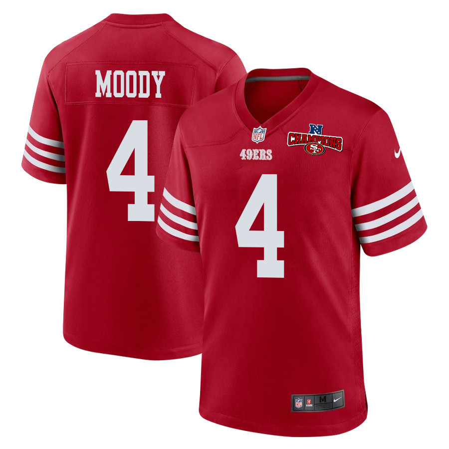 Jake Moody 4 San Francisco 49ers NFC Champions Patch Game Men Jersey - Scarlet JS9508 Saliibo
