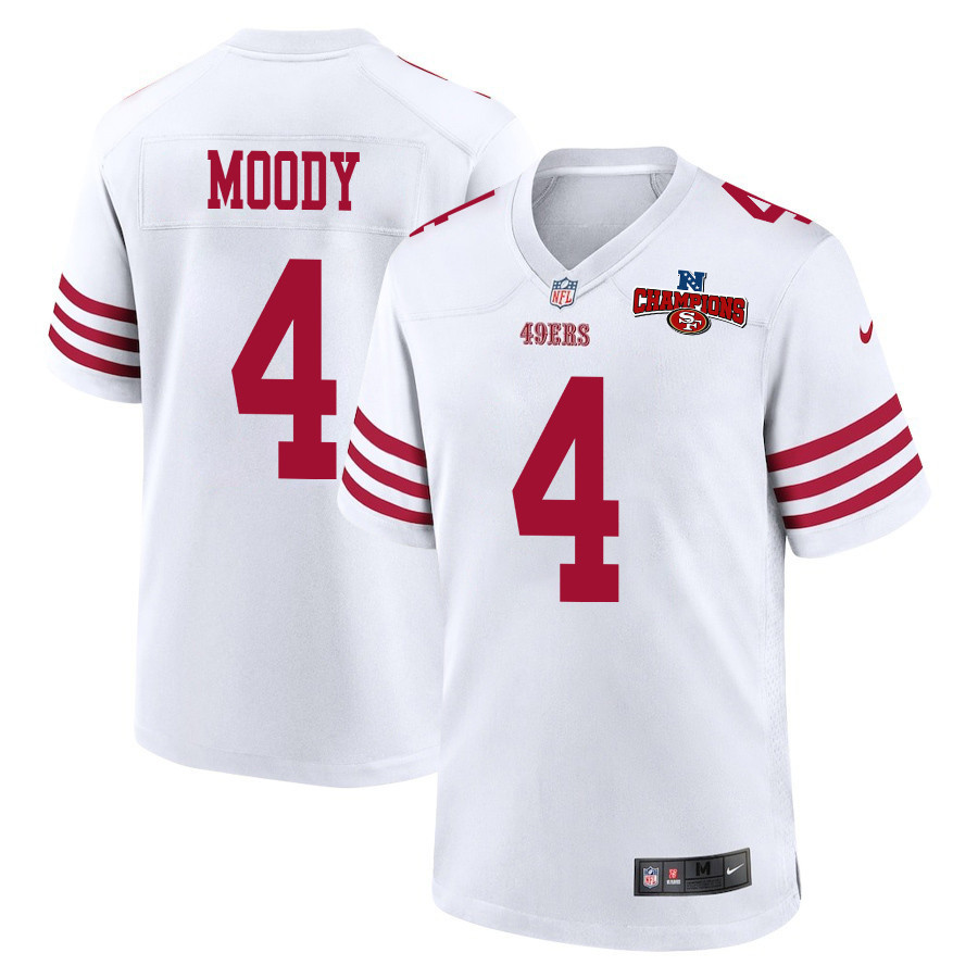 Jake Moody 4 San Francisco 49ers NFC Champions Patch Game Men Jersey - White JS1745 Saliibo