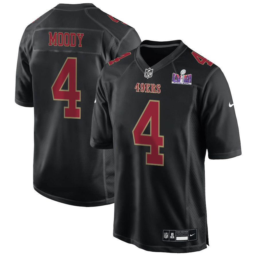 Jake Moody 4 San Francisco 49ers Super Bowl LVIII Patch Fashion Game Men Jersey - Carbon Black JS4475 Saliibo