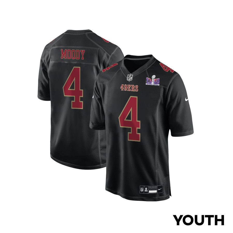 Jake Moody 4 San Francisco 49ers Super Bowl LVIII Patch Fashion Game YOUTH Jersey - Carbon Black JS2196 Saliibo