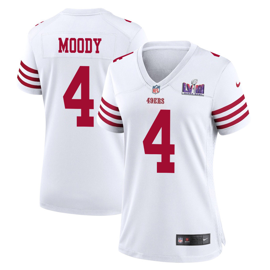 Jake Moody 4 San Francisco 49ers Super Bowl LVIII Patch Game Women Jersey - White JS6972 Saliibo