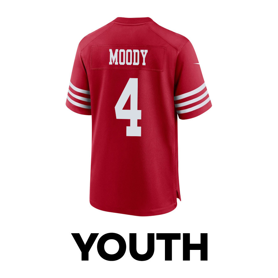 Jake Moody 4 San Francisco 49ers Super Bowl LVIII Patch Game YOUTH Jersey - Scarlet JS7251 Saliibo - Image 3