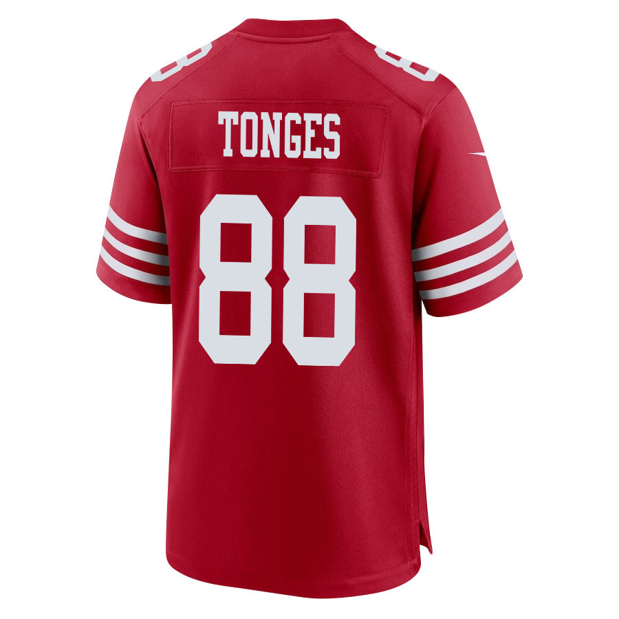 Jake Tonges 88 San Francisco 49ers NFC Champions Patch Game Men Jersey - Scarlet JS7216 Saliibo - Image 3