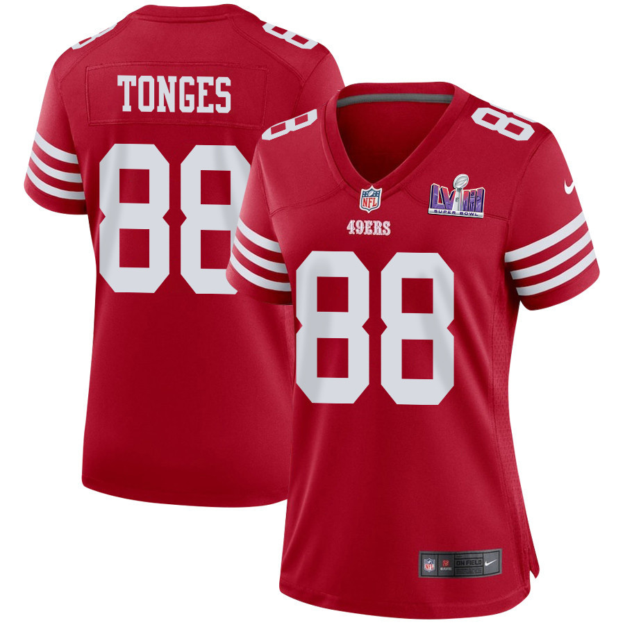 Jake Tonges 88 San Francisco 49ers Super Bowl LVIII Patch Game Women Jersey - Scarlet JS6290 Saliibo