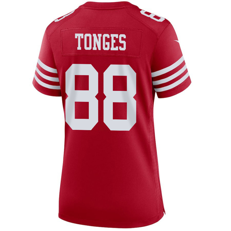Jake Tonges 88 San Francisco 49ers Super Bowl LVIII Patch Game Women Jersey - Scarlet JS6290 Saliibo - Image 3