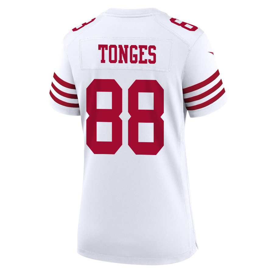 Jake Tonges 88 San Francisco 49ers Super Bowl LVIII Patch Game Women Jersey - White JS5283 Saliibo - Image 3