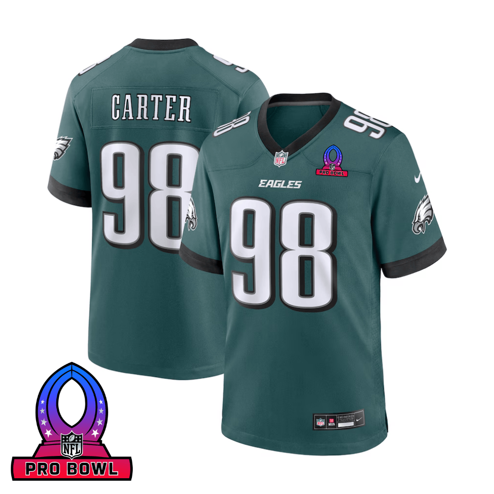 Jalen Carter 98 Philadelphia Eagles 2025 Pro Bowl Patch Game Men Jersey - Midnight Green JS5481 Saliibo