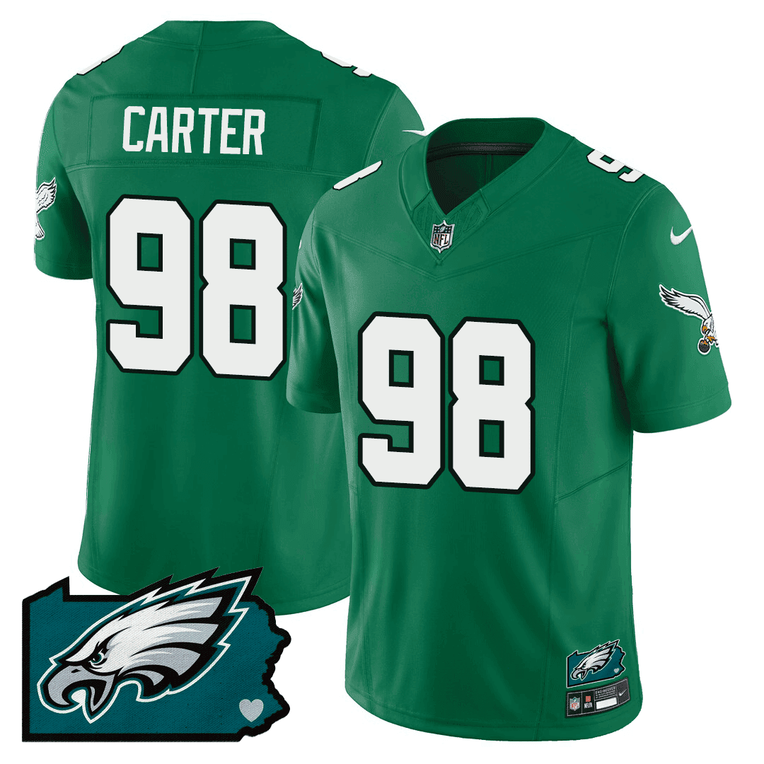 Jalen Carter 98 Philadelphia Eagles Pennsylvania State Map Patch Alternate Game Men Jersey - Kelly Green JS6711 Saliibo