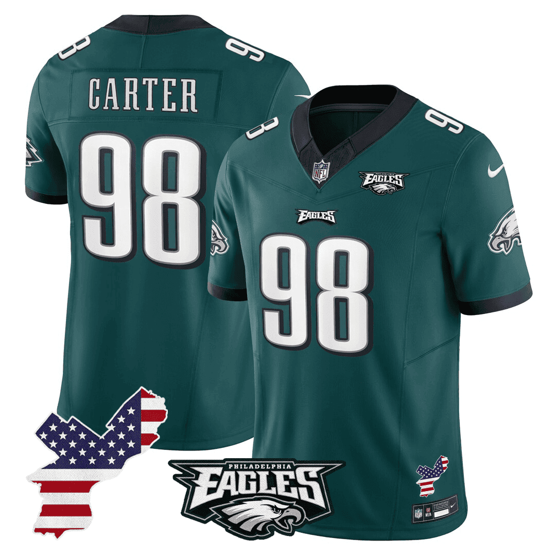 Jalen Carter 98 Philadelphia Eagles Philadelphia Patch Game Men Jersey - Midnight Green JS4526 Saliibo