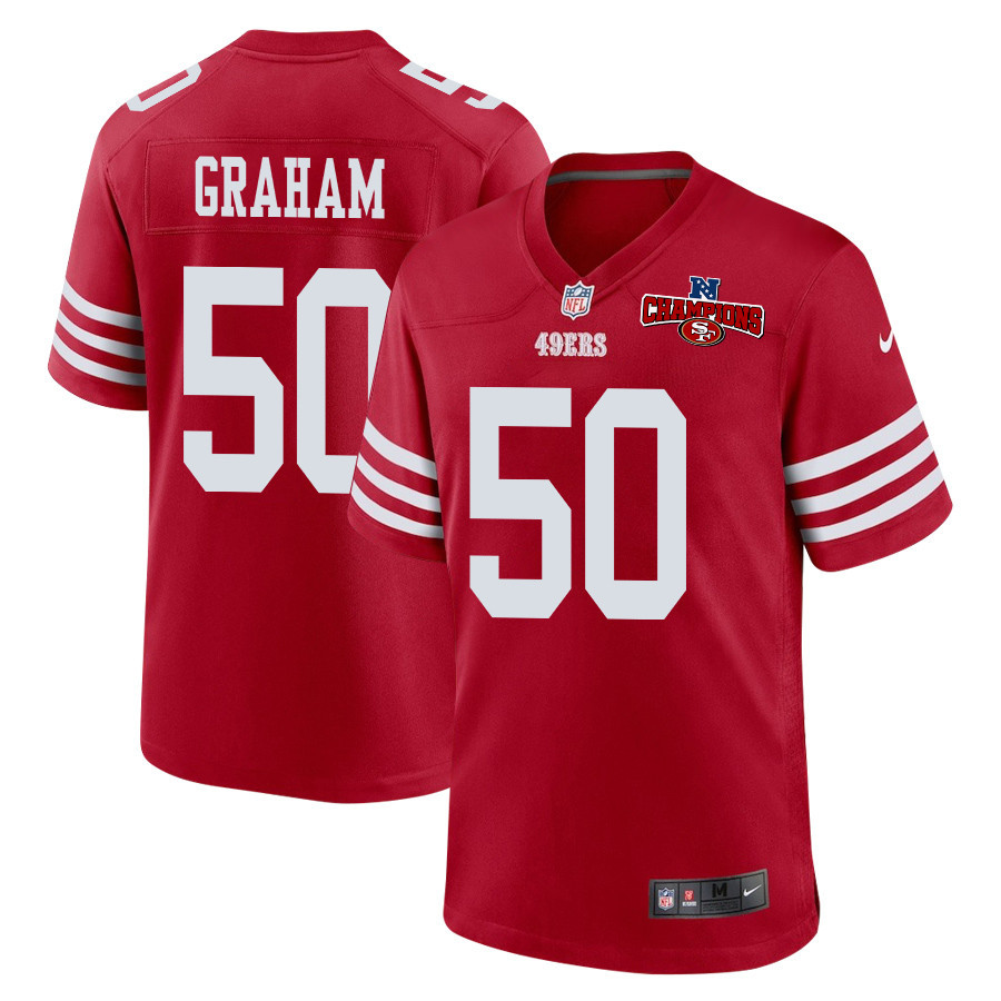 Jalen Graham 50 San Francisco 49ers NFC Champions Patch Game Men Jersey - Scarlet JS8957 Saliibo