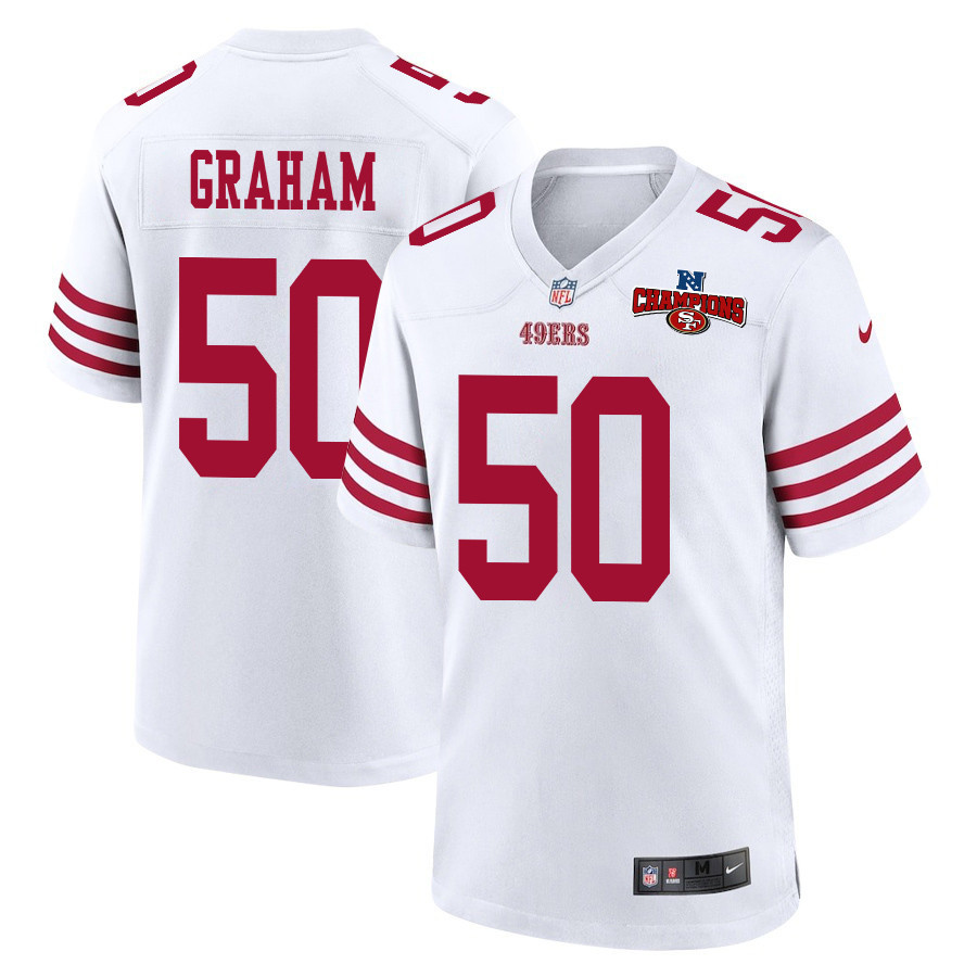 Jalen Graham 50 San Francisco 49ers NFC Champions Patch Game Men Jersey - White JS4161 Saliibo