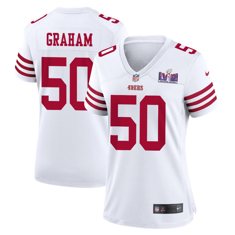 Jalen Graham 50 San Francisco 49ers Super Bowl LVIII Patch Game Women Jersey - White JS3880 Saliibo