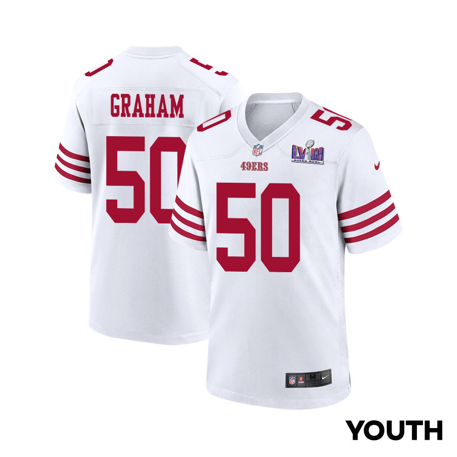 Jalen Graham 50 San Francisco 49ers Super Bowl LVIII Patch Game YOUTH Jersey - White JS5112 Saliibo