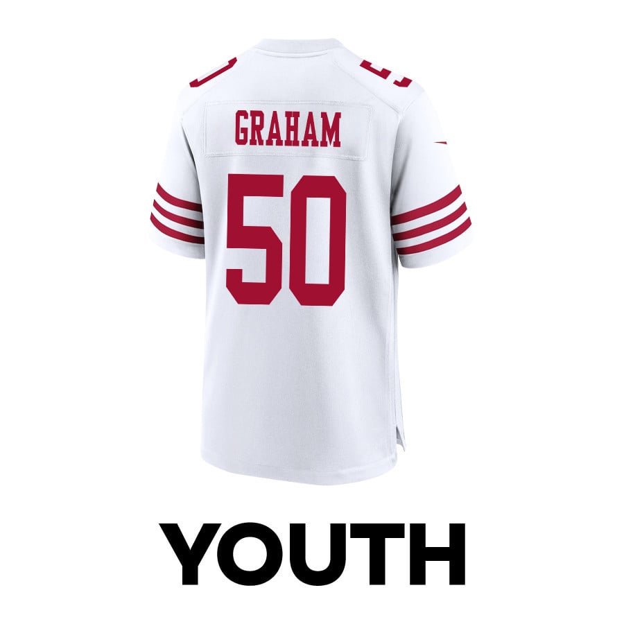 Jalen Graham 50 San Francisco 49ers Super Bowl LVIII Patch Game YOUTH Jersey - White JS5112 Saliibo - Image 3