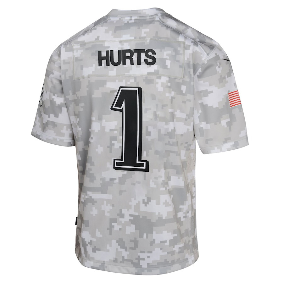 Jalen Hurts 1 Philadelphia Eagles 2024 Salute to Service Game YOUTH Jersey - Arctic Camo JS6566 Saliibo - Image 3