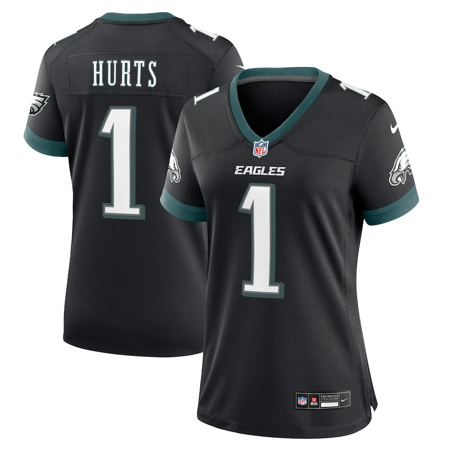 Jalen Hurts 1 Philadelphia Eagles Alternate Game Women Jersey - Black JS8558 Saliibo