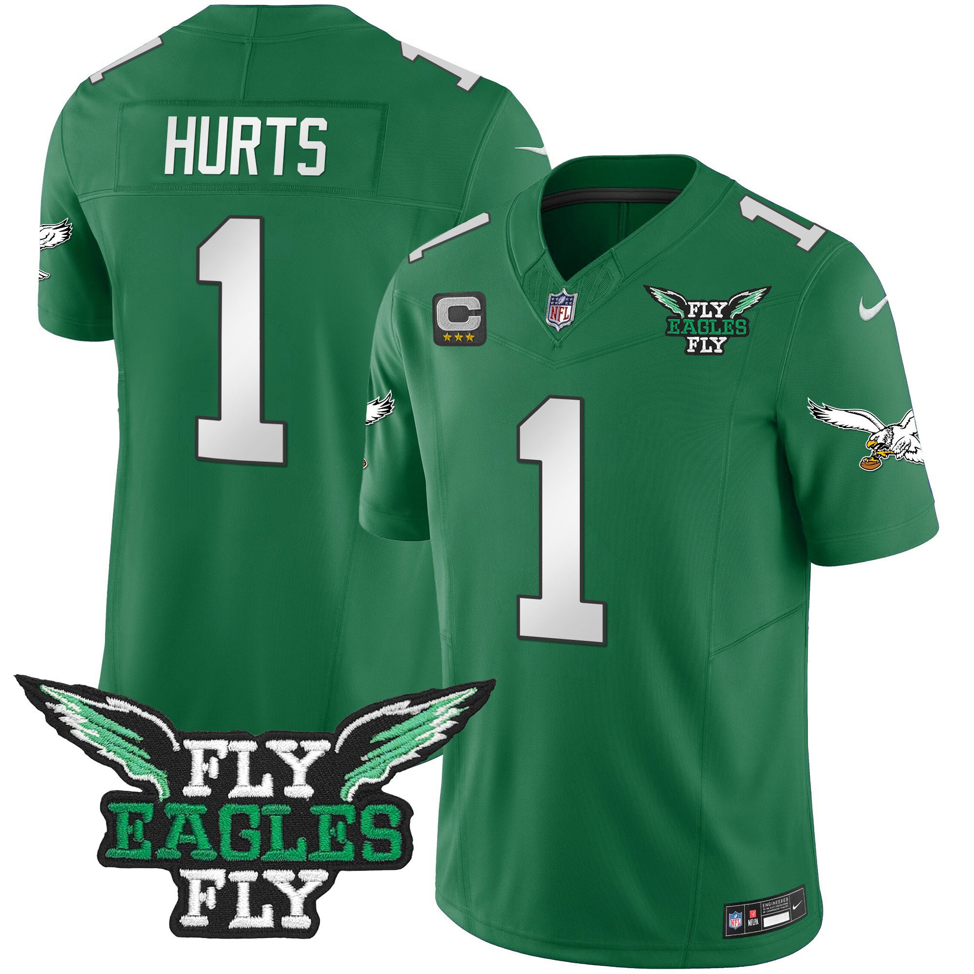 Jalen Hurts 1 Philadelphia Eagles Fly Eagles Fly Patch Alternate Game Men Jersey - Kelly Green JS7640 Saliibo