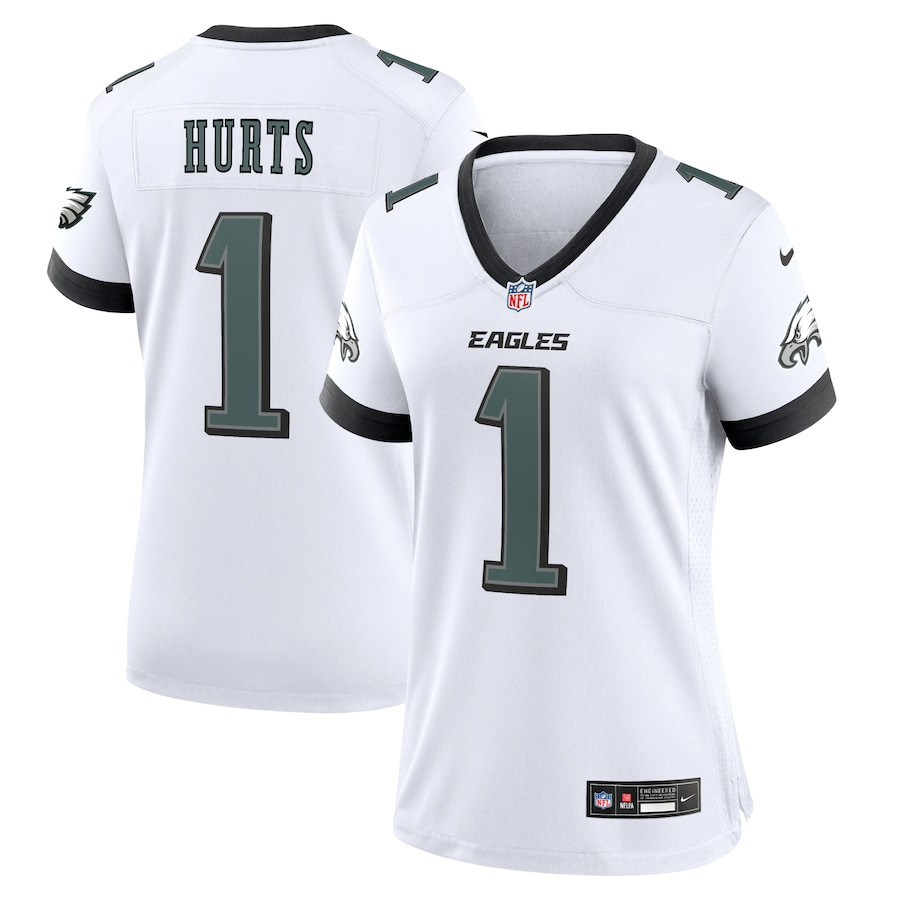 Jalen Hurts 1 Philadelphia Eagles Game Women Jersey - White JS7804 Saliibo