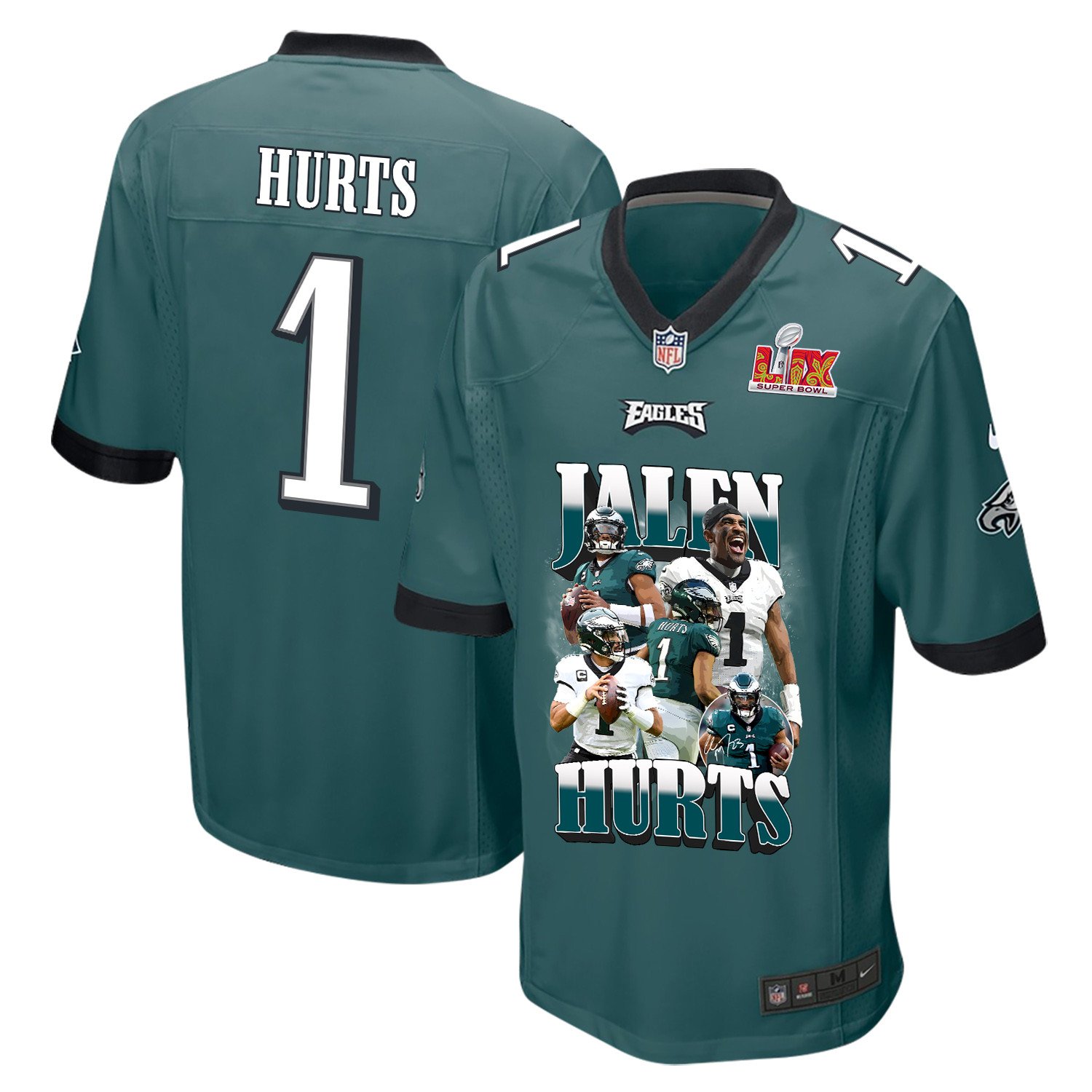 Jalen Hurts 1 Philadelphia Eagles 'Get Out of Jalen Free Card' Game Men Jersey - Midnight Green JS3617 Saliibo