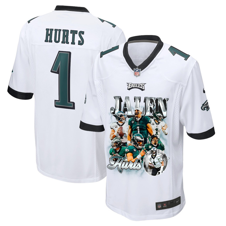 Jalen Hurts 1 Philadelphia Eagles Go Directly To Jalen Game Men Jersey - White JS1911 Saliibo