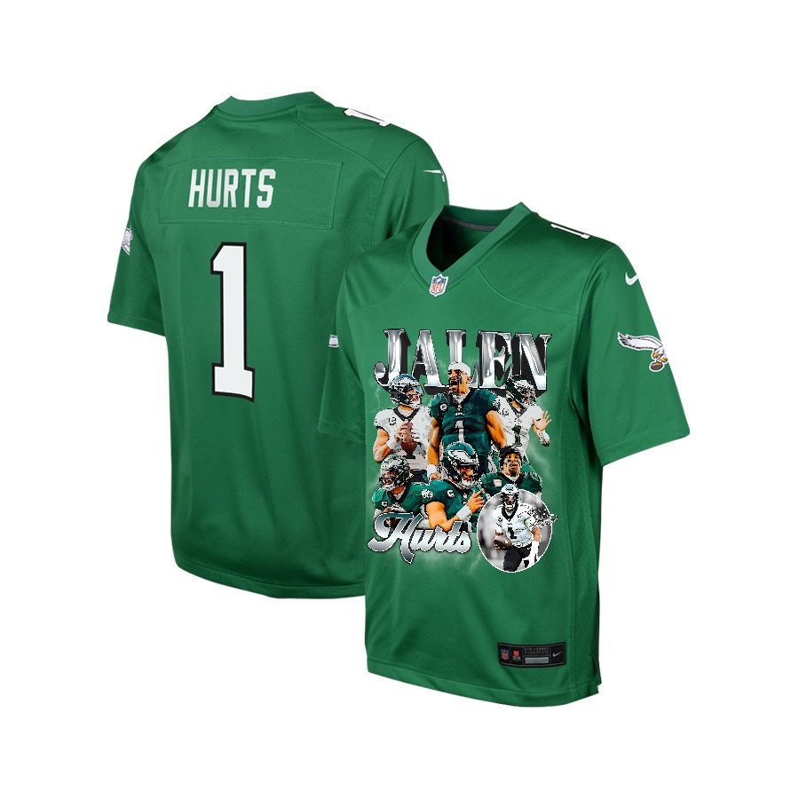 Jalen Hurts 1 Philadelphia Eagles Go Directly To Jalen Game YOUTH Jersey - Kelly Green JS8517 Saliibo