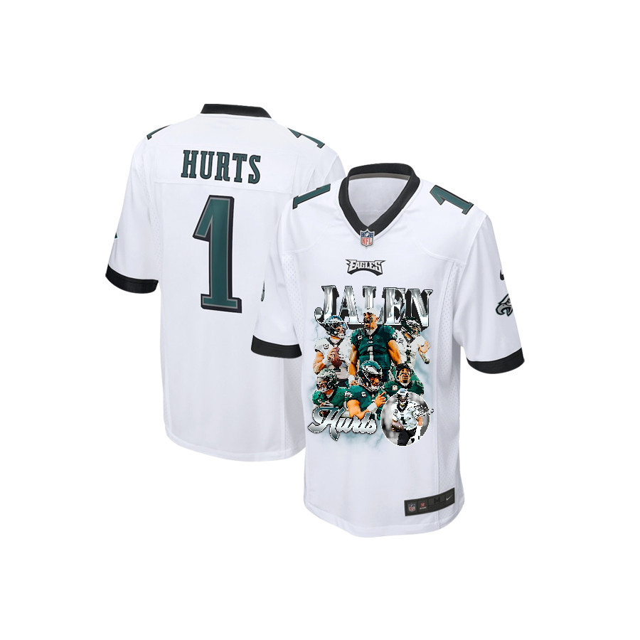 Jalen Hurts 1 Philadelphia Eagles Go Directly To Jalen Game YOUTH Jersey - White JS9262 Saliibo